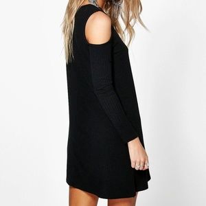 SALE!!! BooHoo Black Cold Shoulder Swing Dress